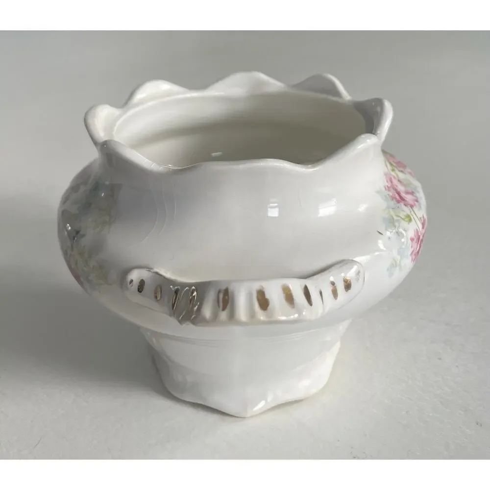 VINTAGE EDWIN M. KNOWLES CHINA SUGAR BOWL NO LID FLORAL GOLD DESIGN